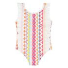 Younger Girls White & Pink Zig Zag Swimsuit, 1, hi-res