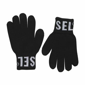 Boys Black Logo Gloves