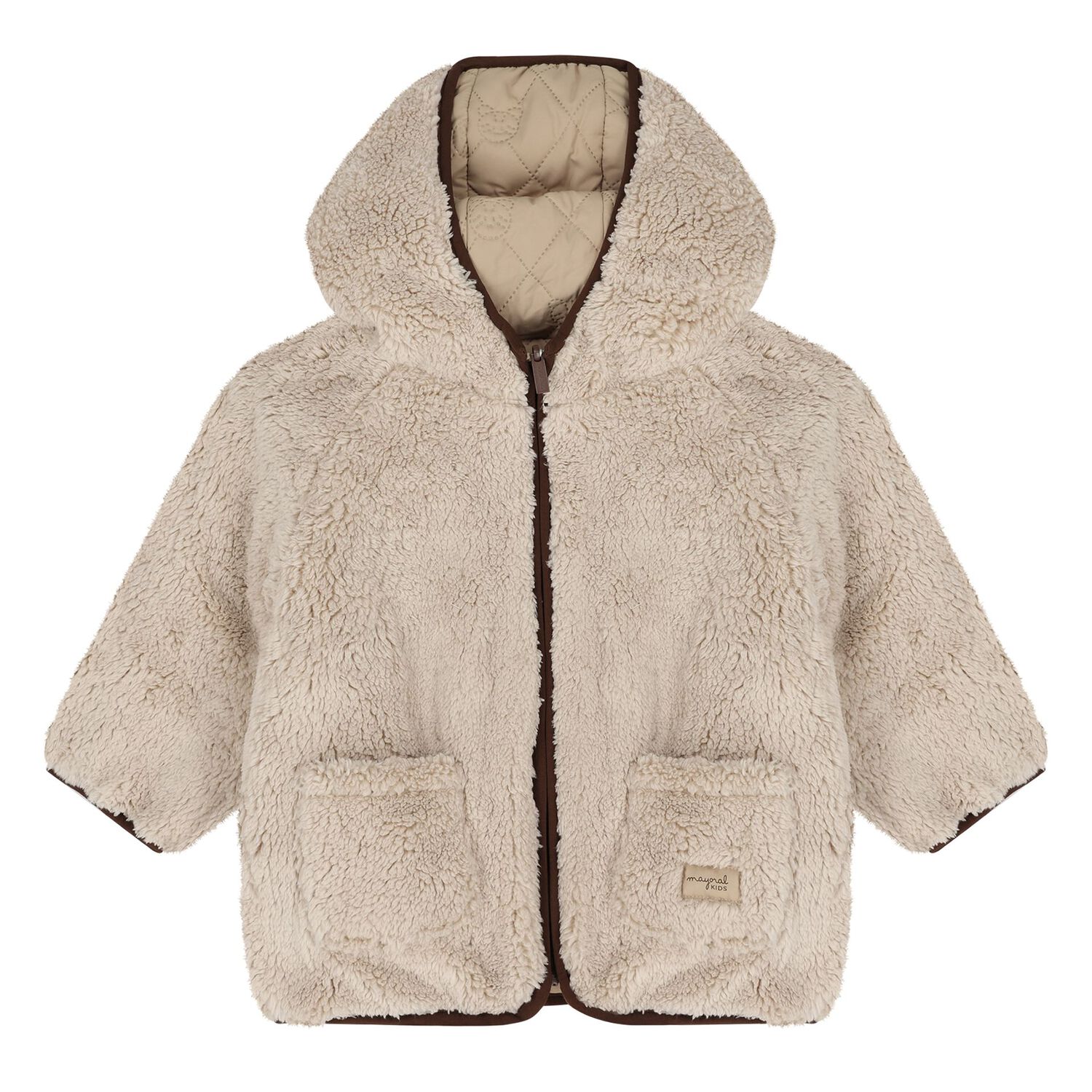 Younger Boys Beige Sherpa Reversible Jacket, 1, hi-res
