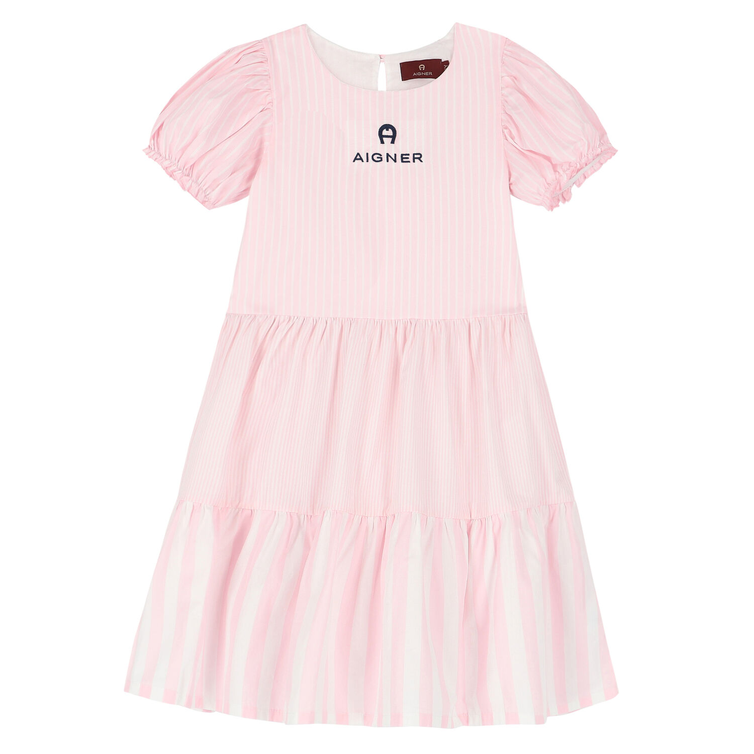 Girls Pink & White Striped Logo Dress, 2, hi-res