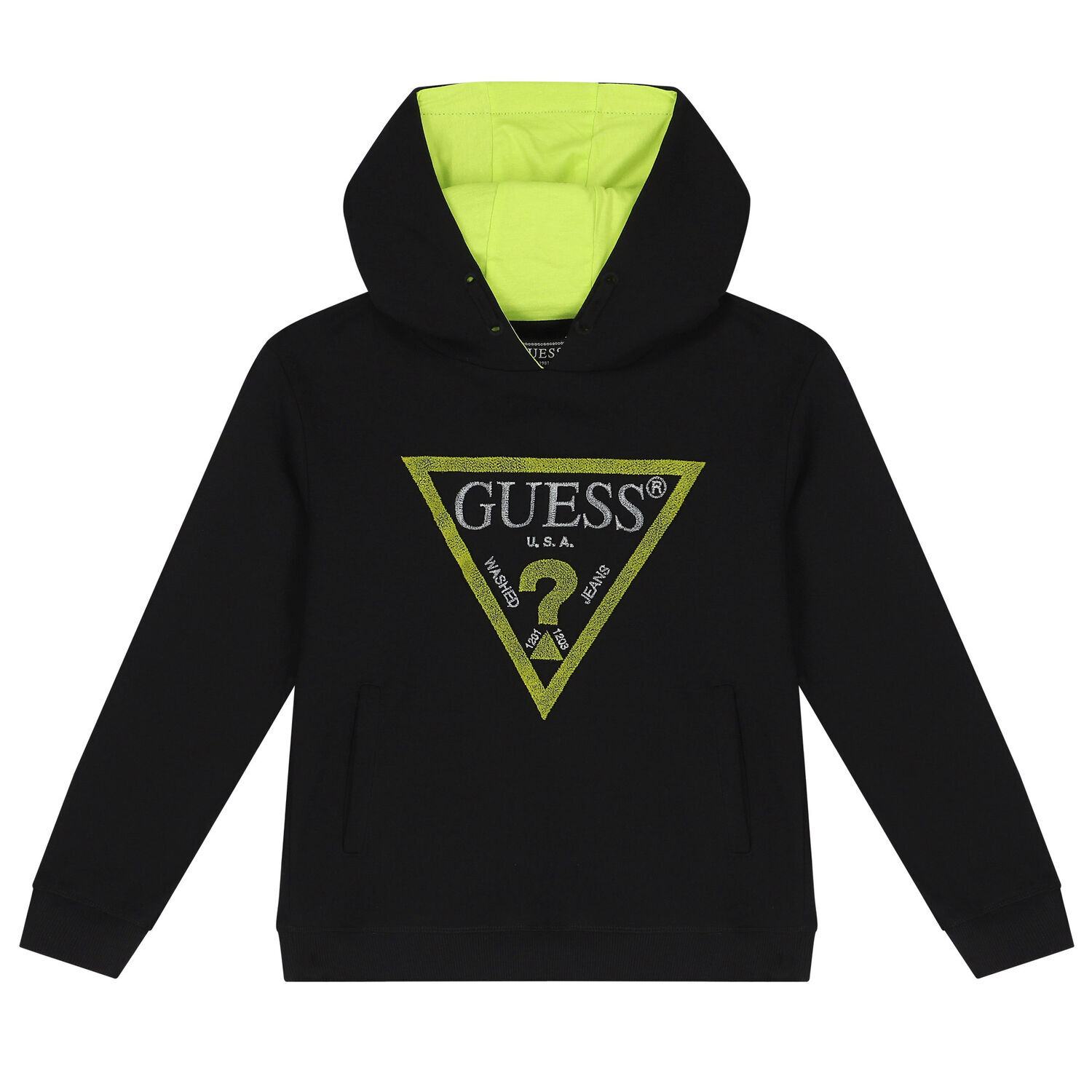 Boys Black Logo Hooded Top, 1, hi-res