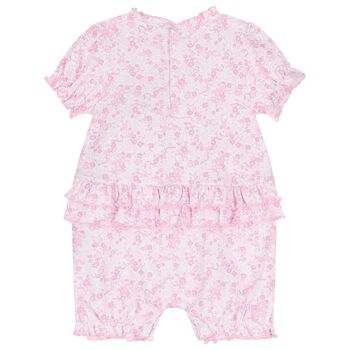Baby Girls White & Pink Old English Roses Babygrow