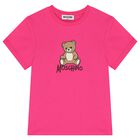 Girls Pink Teddy Bear Logo T-Shirt, 4, hi-res