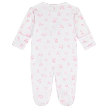 Baby Girls White & Pink Vintage Toy Treasures Babygrow