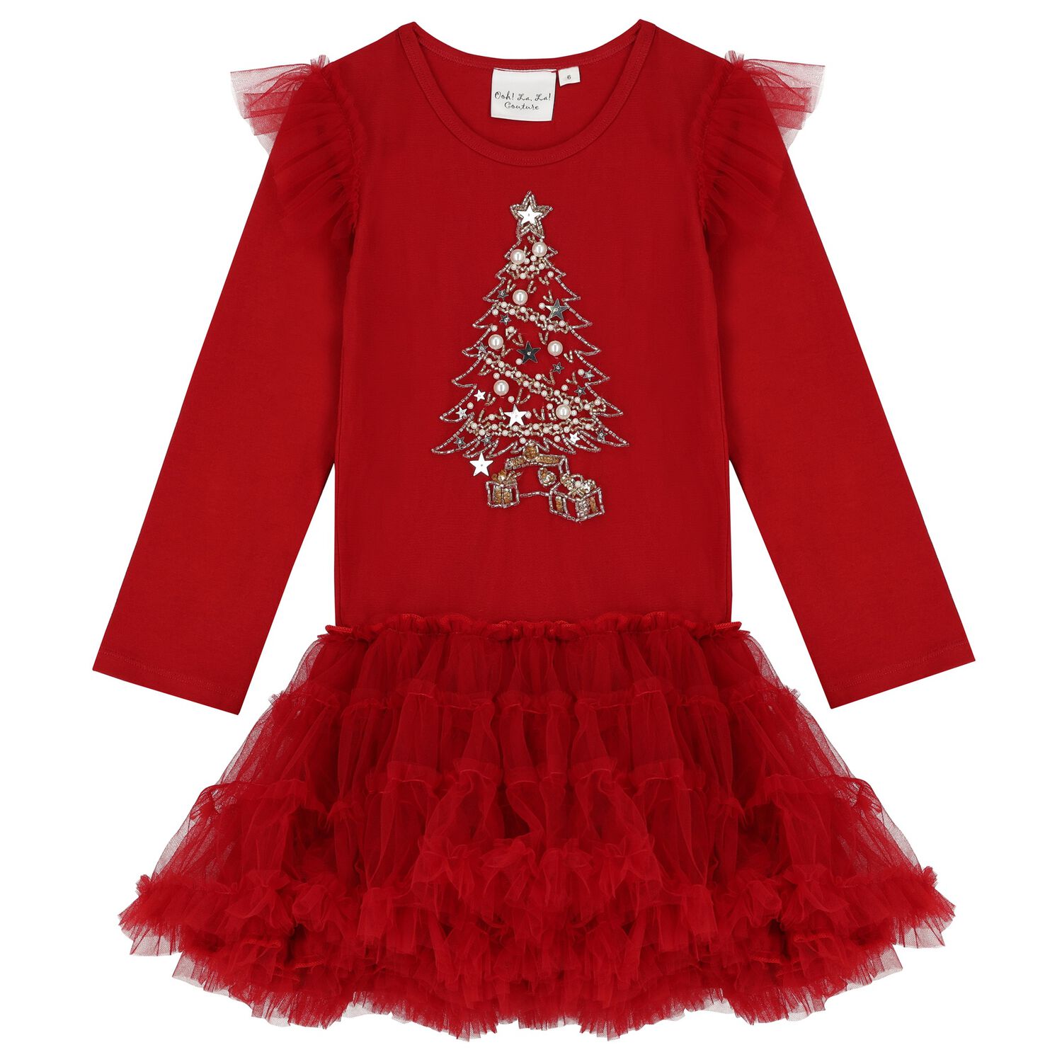 Girls Red Festive Tulle Dress, 1, hi-res image number null