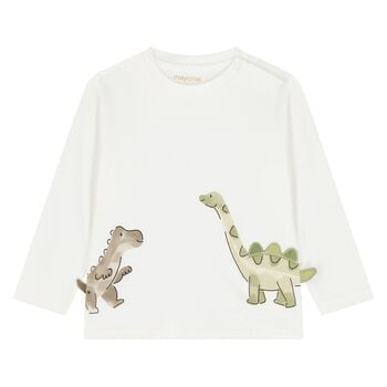 Younger Boys Ivory Dinosaur Long Sleeve Top
