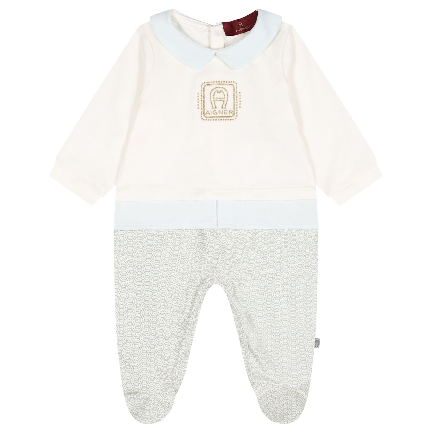 Baby Boys Ivory, Blue & Gold Logo Babygrow, 1, hi-res