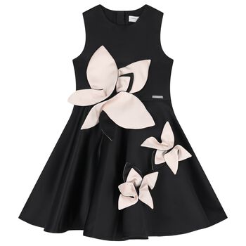 Girls Black & Pink Satin Floral Dress