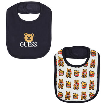 Baby Boys Navy Blue & White Teddy Bear Bib ( 2-Pack )