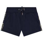 Girls Navy Blue Logo Shorts, 2, hi-res