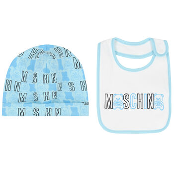 Blue & White Teddy Logo Hat & Bib Gift Set