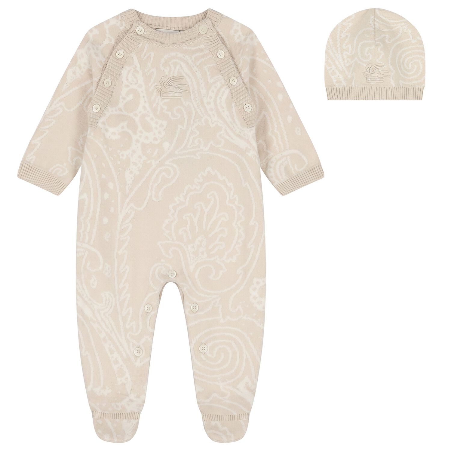 Beige Logo Paisley Knitted Babygrow Gift Set, 1, hi-res