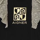 Girls Black & Gold Logo Dress, 1, hi-res