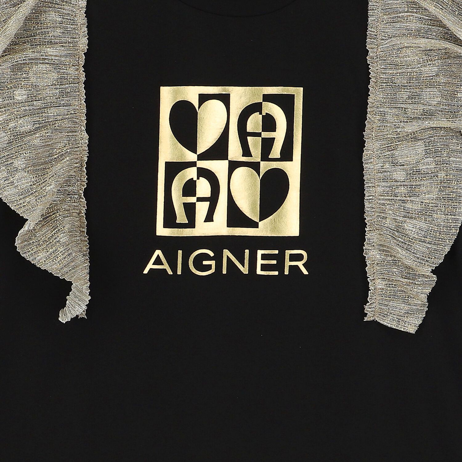 Girls Black & Gold Logo Dress, 1, hi-res