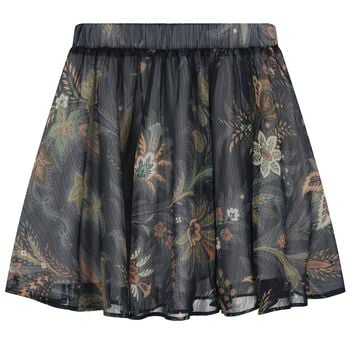 Girls Black & Beige Paisley Skirt