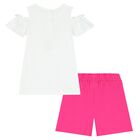 Girls White & Pink Shorts Set, 1, hi-res