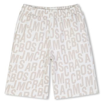 Boys White & Beige Logo Shorts