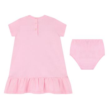 Baby Girls Pink Cotton Jersey Floral Logo Dress