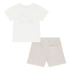 Younger Boys Beige Jungle Shorts Set, 2, hi-res