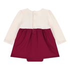 Baby Girls Ivory & Burgundy Bodysuit Dress, 1, hi-res