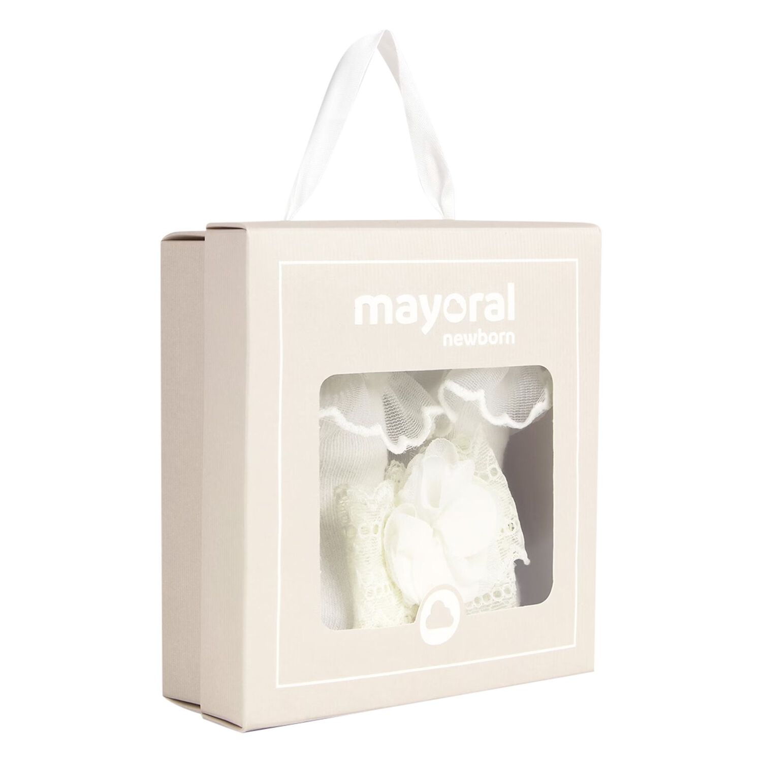 طقم بنات ربطة رأس و جوارب باللون العاجي, 2, hi-res image number null