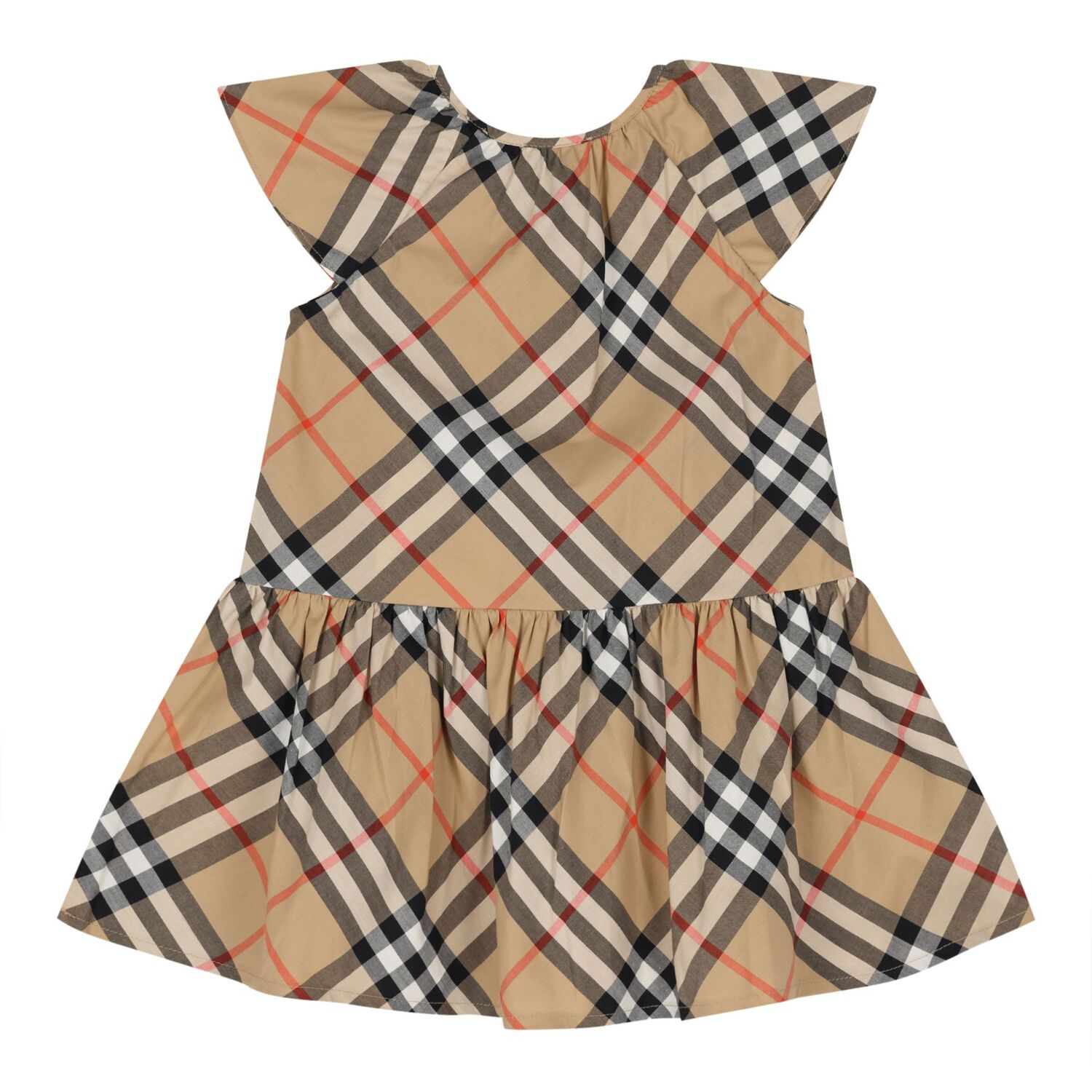 Baby Girls Beige Check Dress, 1, hi-res