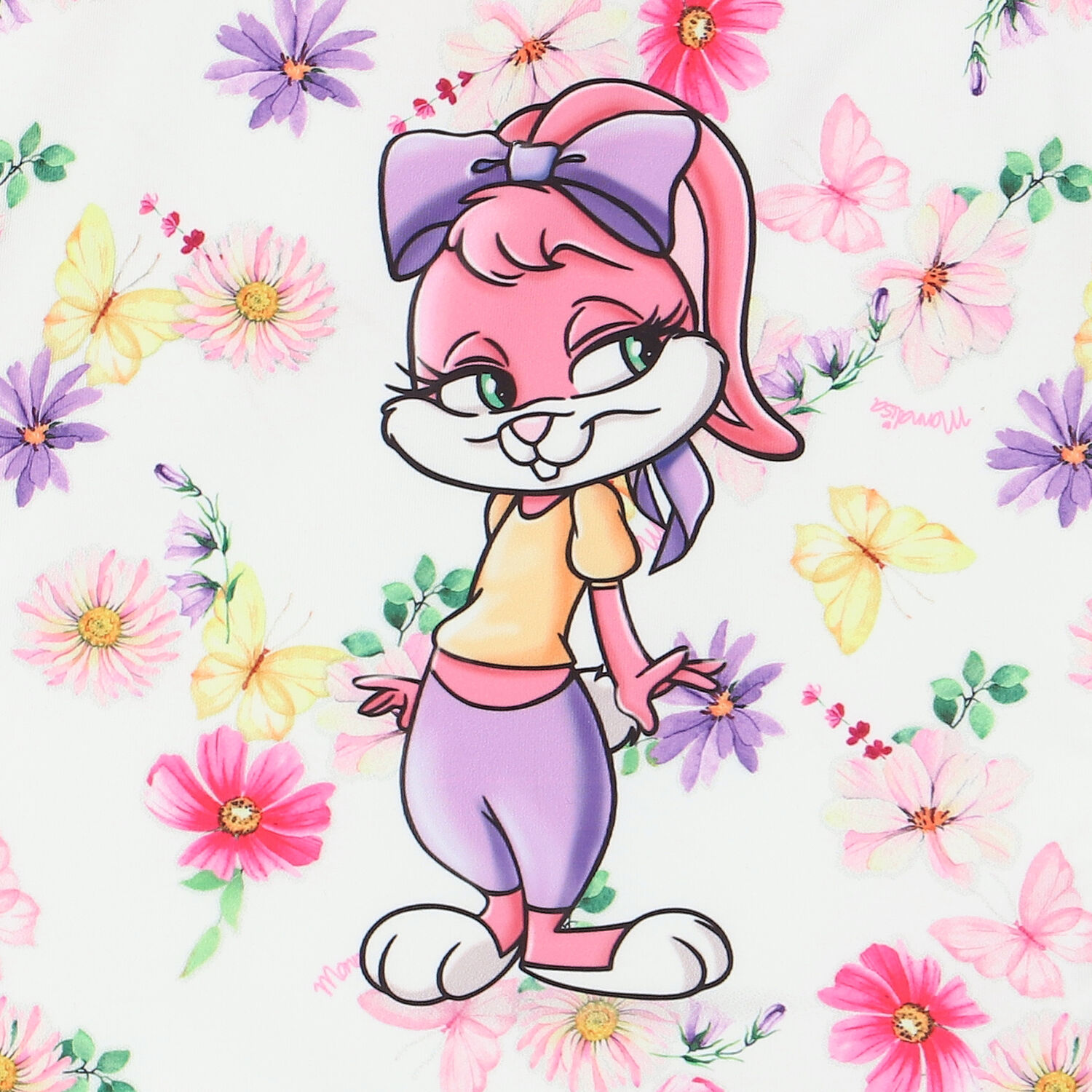 Girls White Floral & Bunny Swimsuit, 1, hi-res