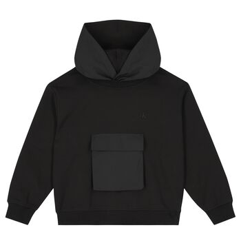 Boys Black Logo Hooded Top