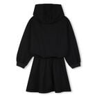 Girls Black Logo Hooded Dress, 1, hi-res