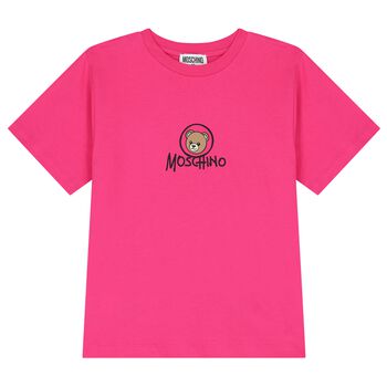 Girls Pink Teddy Bear Logo Long Sleeve Top