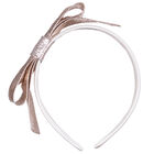 Girls Gold & White Bow Headband, 1, hi-res