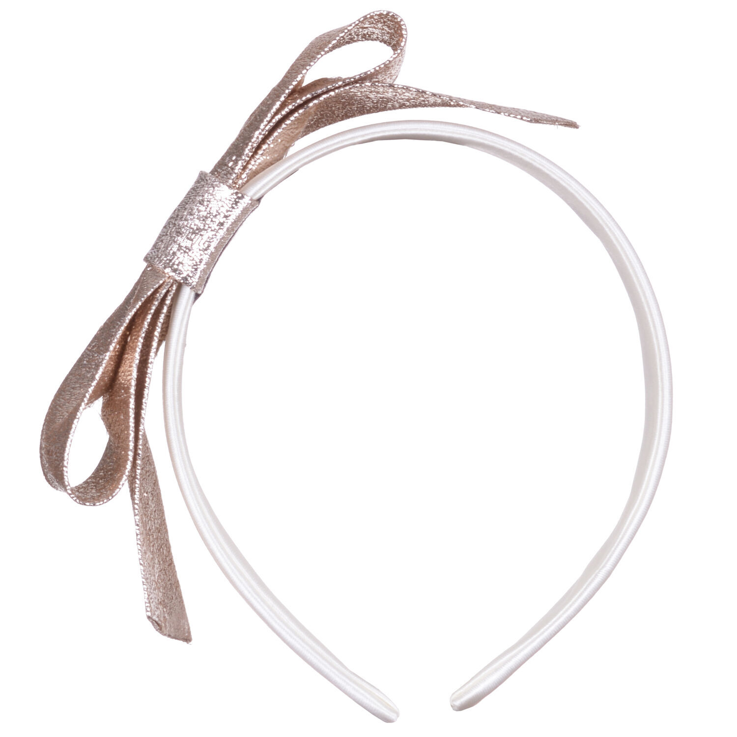 Girls Gold & White Bow Headband, 1, hi-res