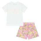 Younger Girls White & Pink Logo Shorts Set, 1, hi-res