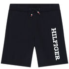 Boys Navy Blue Logo Shorts, 1, hi-res
