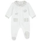 Baby Boys White & Grey Striped Collar Babygrow, 2, hi-res