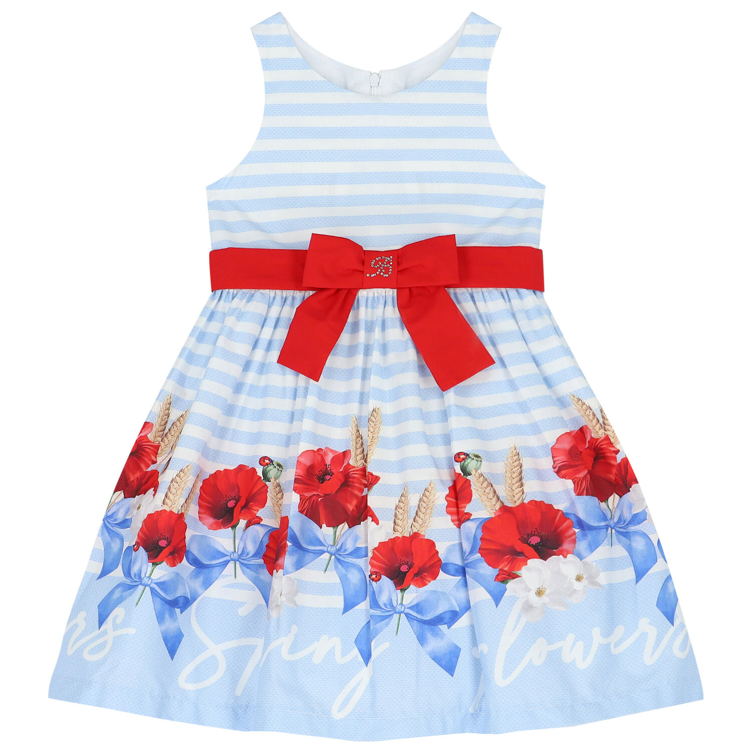 Girls Blue & White Striped Dress, 1, hi-res image number null