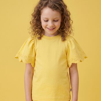 Girls Yellow Broderie Anglaise Top