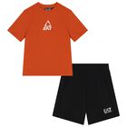 Boys Orange & Black Logo Shorts Set, 2, hi-res