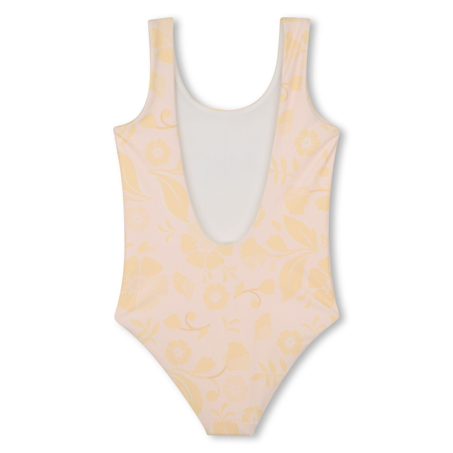Girls Pink & Yellow Floral Swimsuit, 1, hi-res