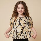 Girls Beige & Black Puffed Sleeve Top, 1, hi-res
