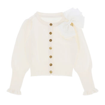 Girls White Bow Cardigan