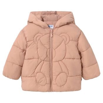 Younger Girls Pink Teddy Bear Puffer Jacket