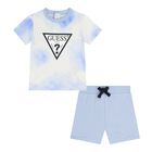 Baby Boys Blue & White Logo Shorts Set, 1, hi-res