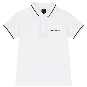 Boys White Cotton Logo Polo Shirt