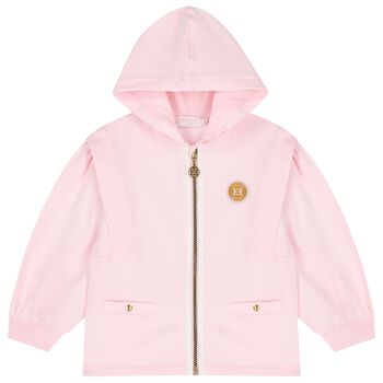 Girls Pink Logo Hooded Zip Up Top