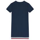 Girls Navy Blue Teddy Bear Logo Dress, 2, hi-res