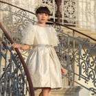 فستان بنات مطرز باللون العاجي و الفضي , 1, hi-res