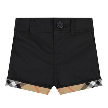 Baby Boys Black & Beige Check Shorts