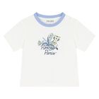 طقم شورت بالشعار باللون العاجي والأزرق للأولاد  , 1, hi-res