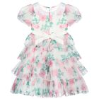Girls White & Pink Rose Layered Dress, 1, hi-res